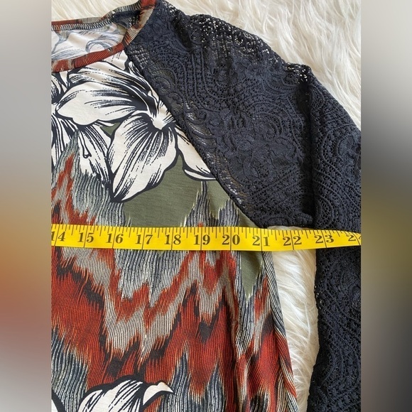 Women’s Plus Size Earth Tone‎ Floral Trapeze Flowy Dress Lace Sleeve Pockets 3X - Picture 6 of 11